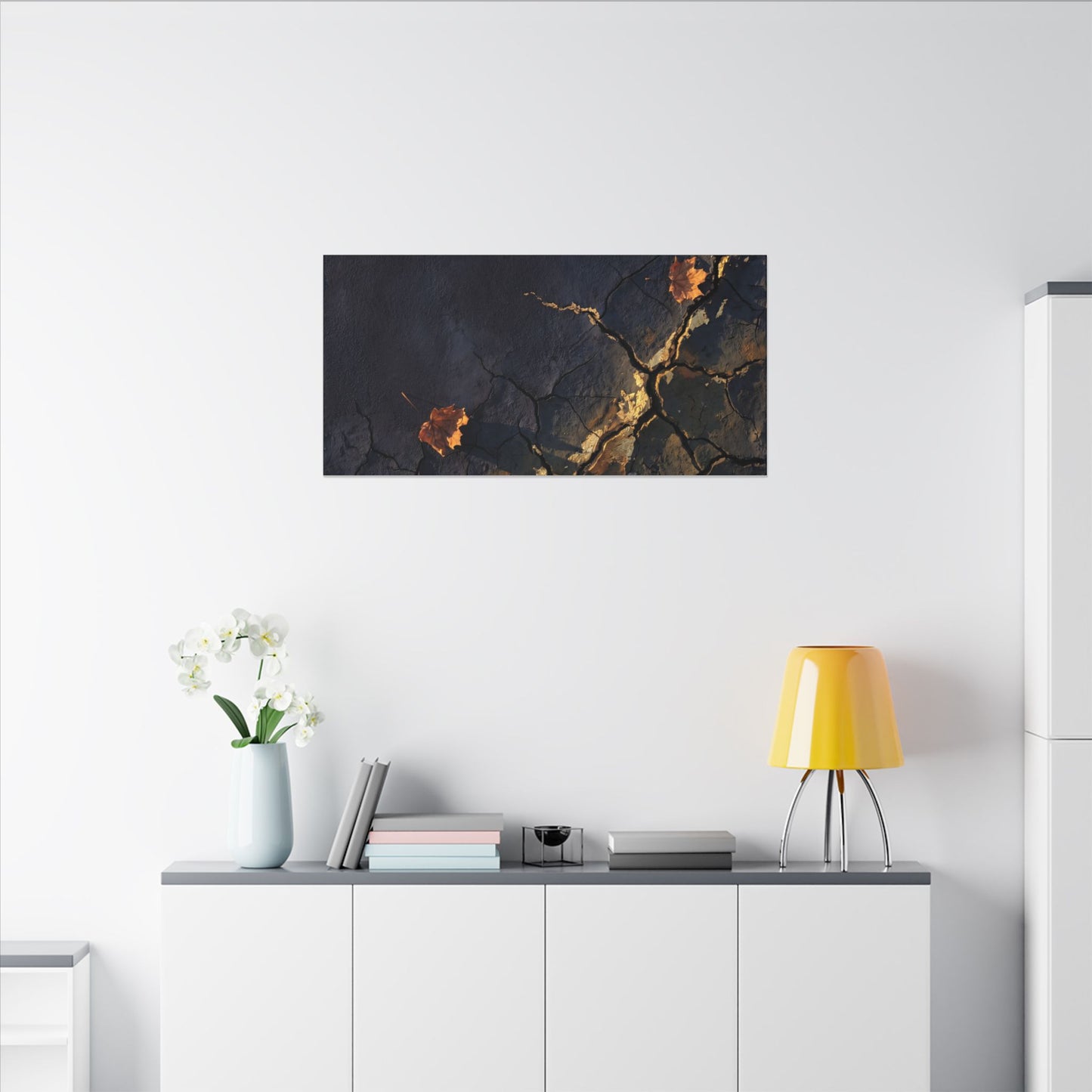 Cracked Earth Canvas Art | Autumn Dark Japandi Dark Texture Art