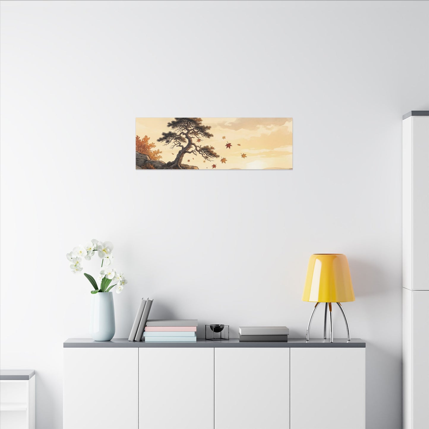 Pine Tree Autumn Canvas Art | Japandi Warm Design