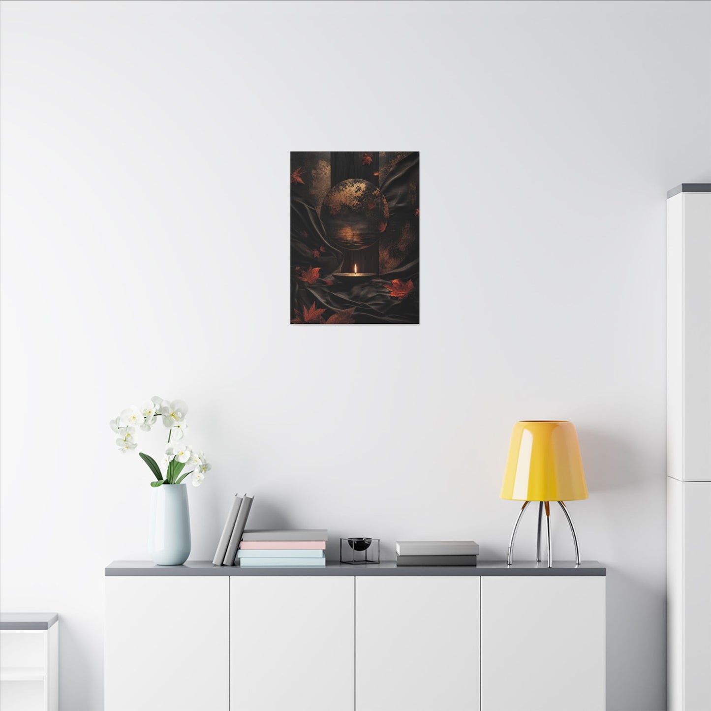Silk Drape Autumn Canvas Art | Dark Japandi Moody Design