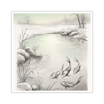 Koi Pond Winter Sticker | Japandi Elegant Design