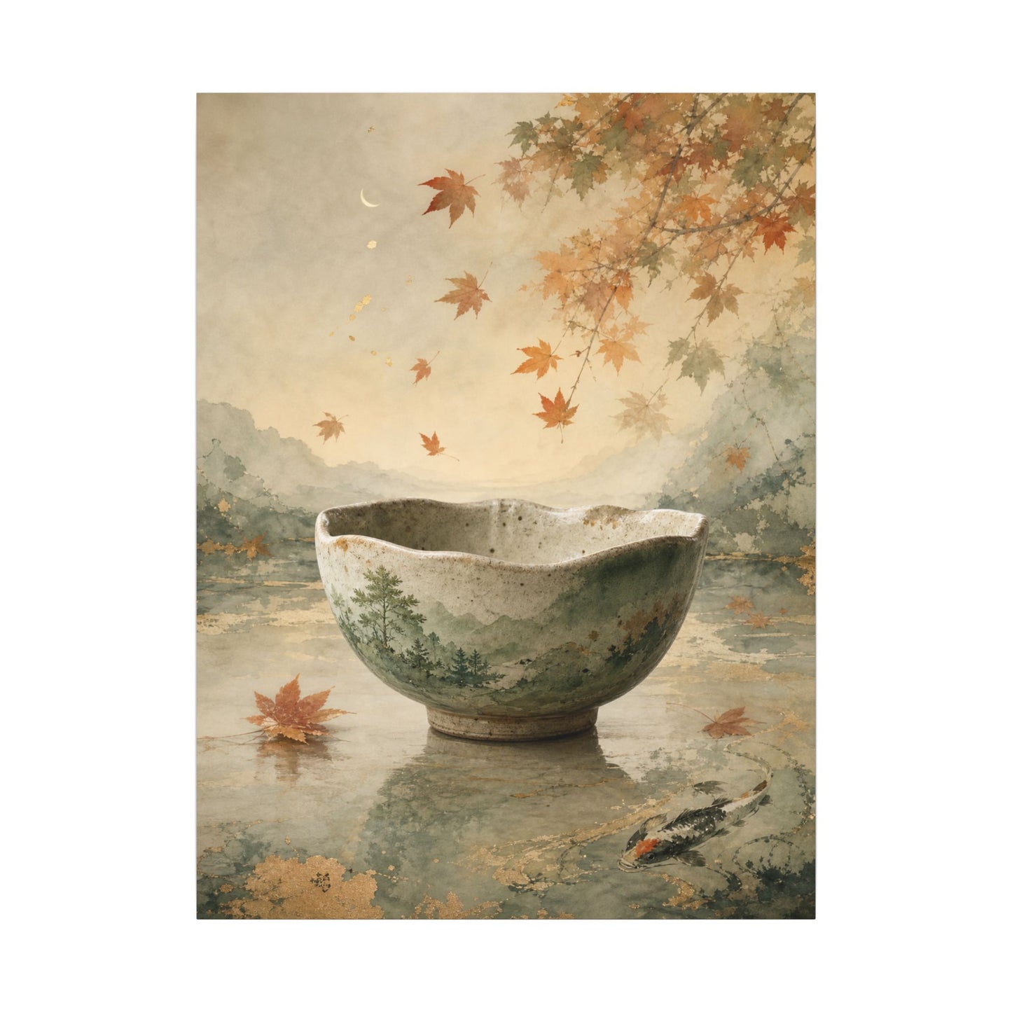 Autumn Ceramic Bowl Watercolor Canvas Art | Cozy Decor
