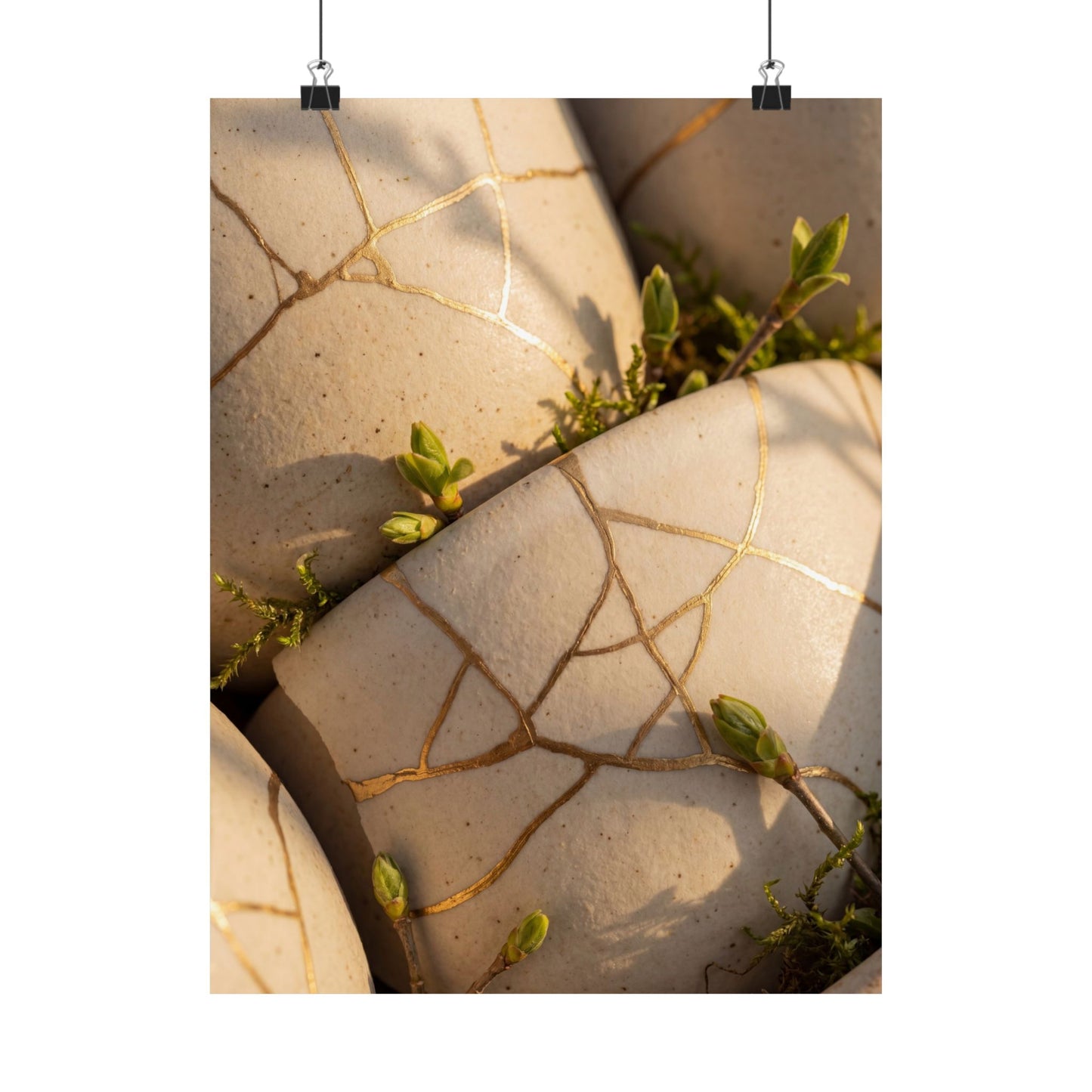 Artful Broken Pottery Wall Art Print - Gold Vein Kintsugi