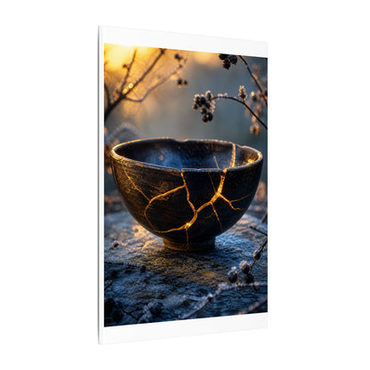 Ceramic Bowl Canvas Art | Winter Kintsugi Gold Repair Art