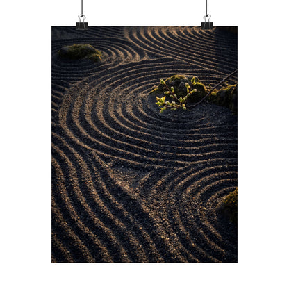 Rock Garden Shadow Zen Wall Art Print | Atmospheric Dark Japandi Art