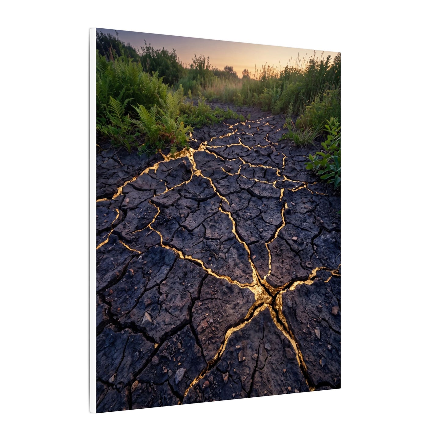 Cracked Earth Canvas Art | Summer Kintsugi Crackle Gold Art