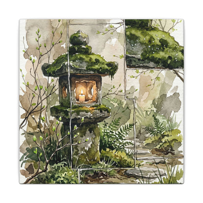 Stone Lantern Watercolor Canvas Art | Elegant Japandi Art