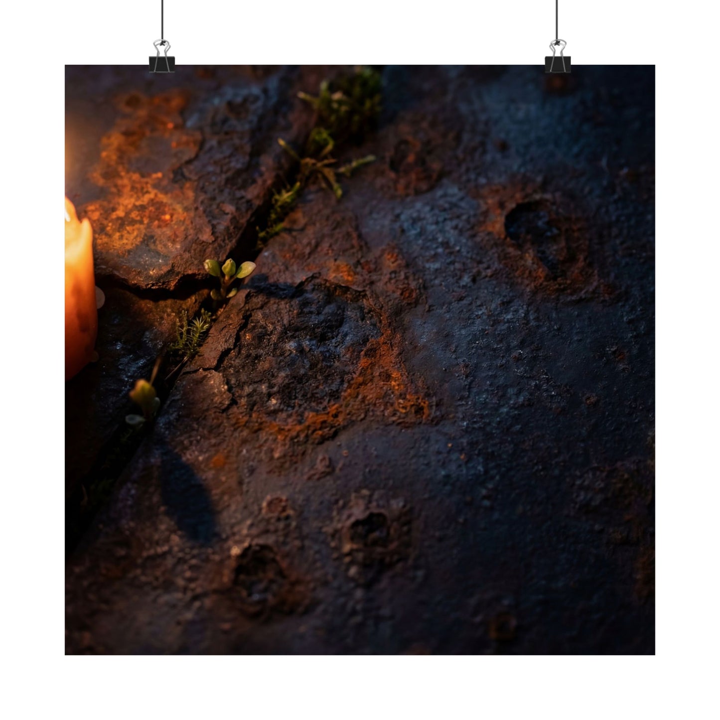 Dark Japandi Rust Patina in Candlelight | Charcoal Ink Wall Art Print