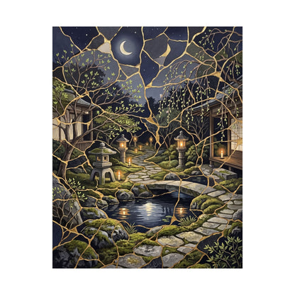 Spring Moonlit Garden Gold Vein Wall Art Print | Artful Decor
