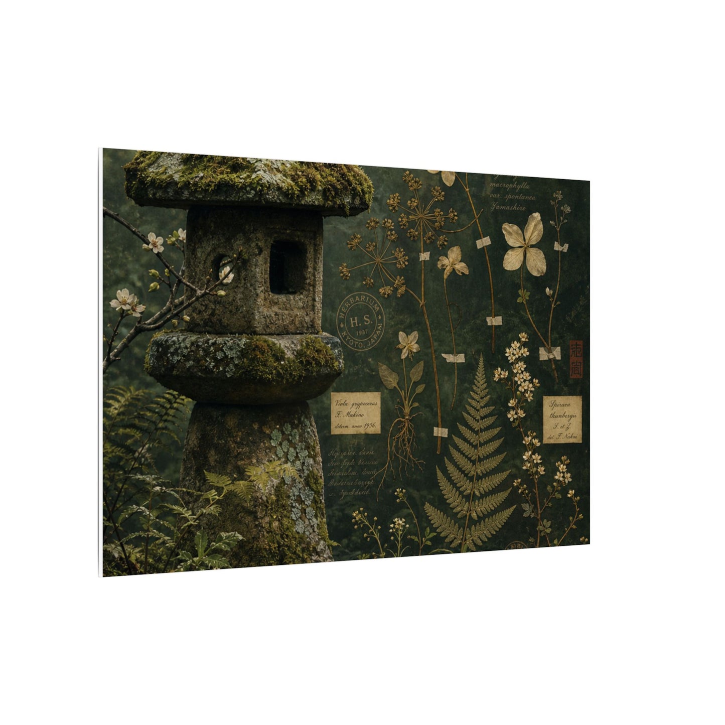 Spring Stone Lantern Herbarium Canvas Art | Nostalgic Decor
