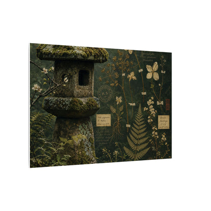 Spring Stone Lantern Herbarium Canvas Art | Nostalgic Decor
