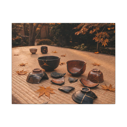 Golden Hour Tea Ceremony Canvas Art - Kintsugi Shibui Art Print