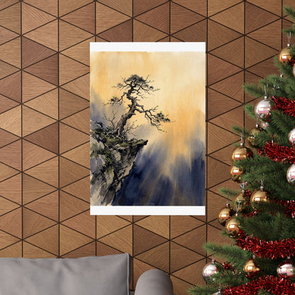 Pine Tree Wall Art Print | Spring Zen Sumi E Art