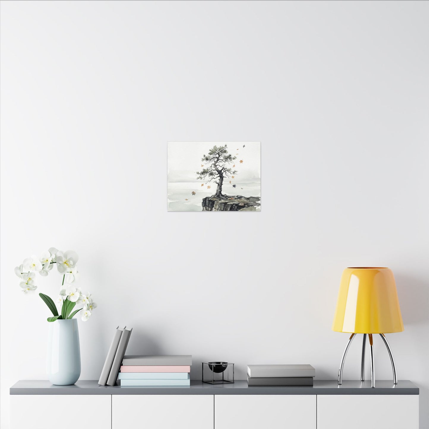 Japandi Pine Tree in Overcast | Watercolor Canvas Art