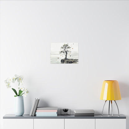 Japandi Pine Tree in Overcast | Watercolor Canvas Art