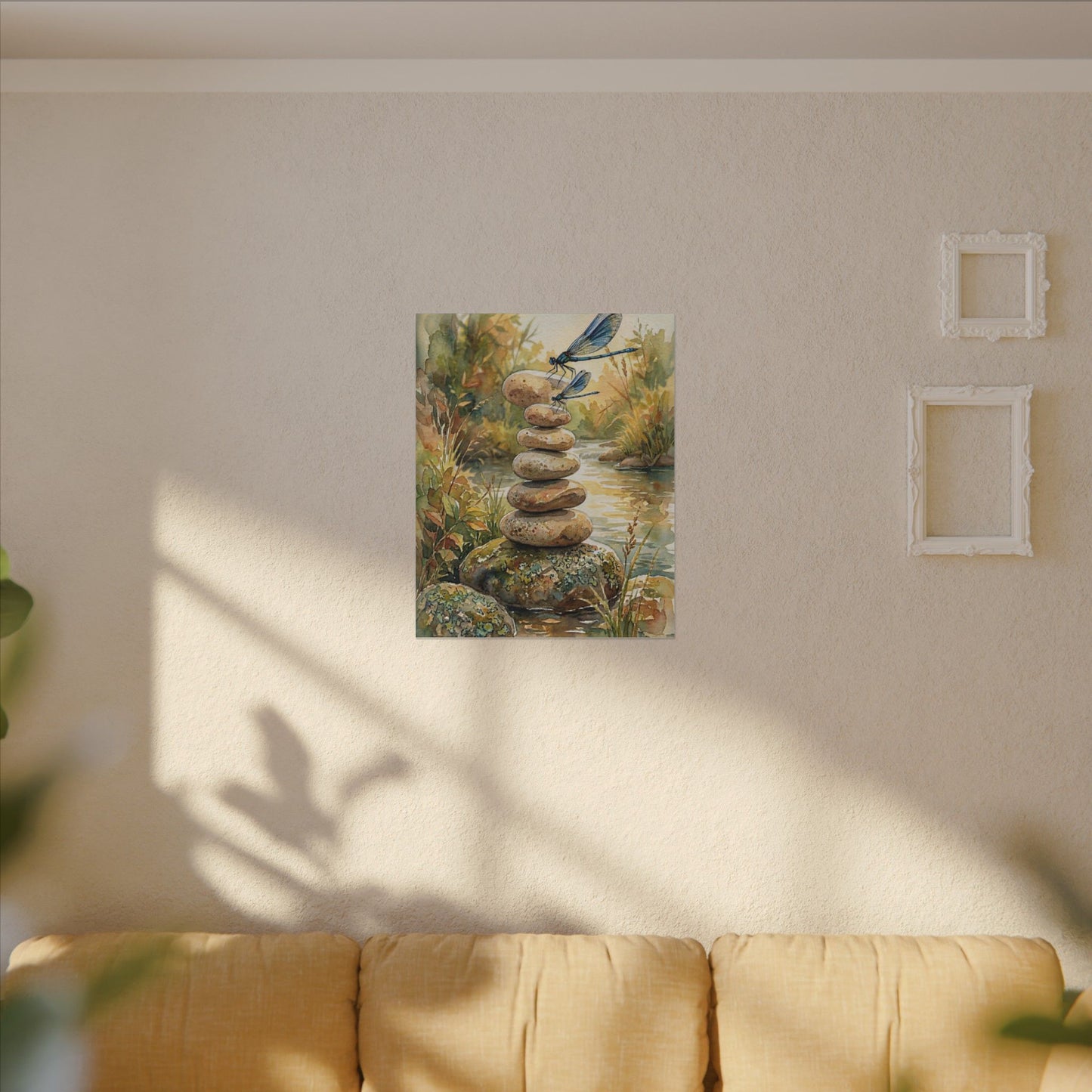 River Stones Summer Canvas Art | Japandi Cozy Design