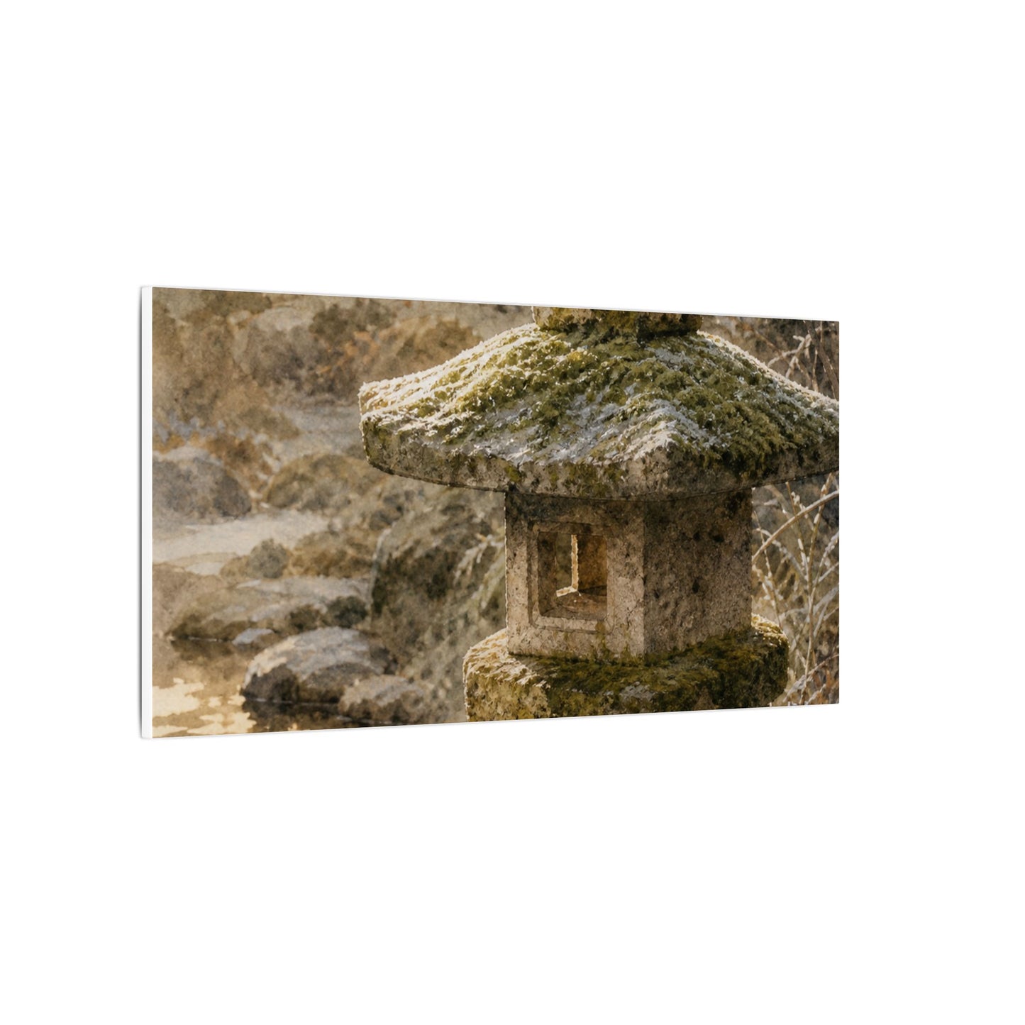 Winter Stone Lantern Watercolor Canvas Art | Earthy Decor