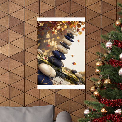 Autumn River Stones Gold Vein Wall Art Print | Artful Decor