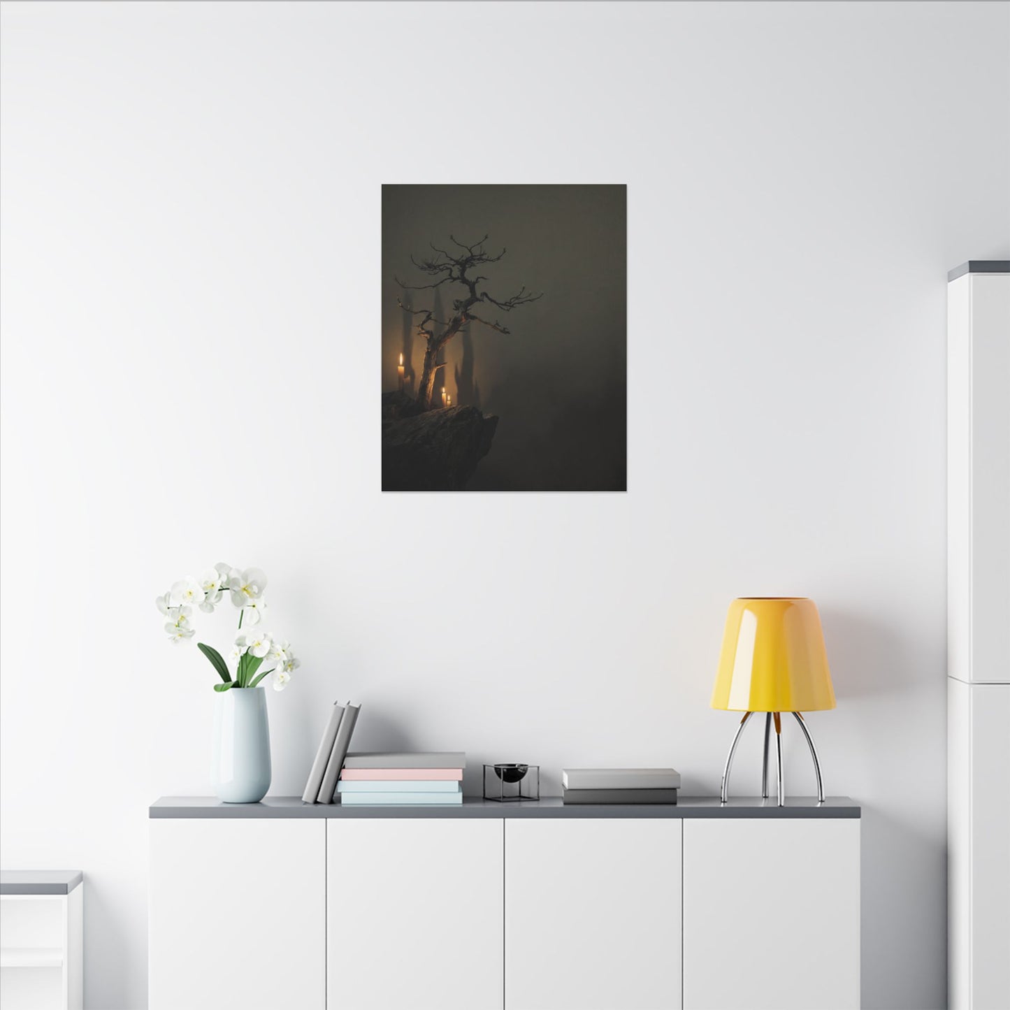 Ma Pine Tree Canvas Art - Dark Japandi Shadow Zen