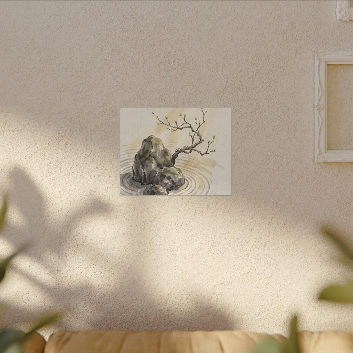 Serene Rock Garden Canvas Art - Sumi E Zen