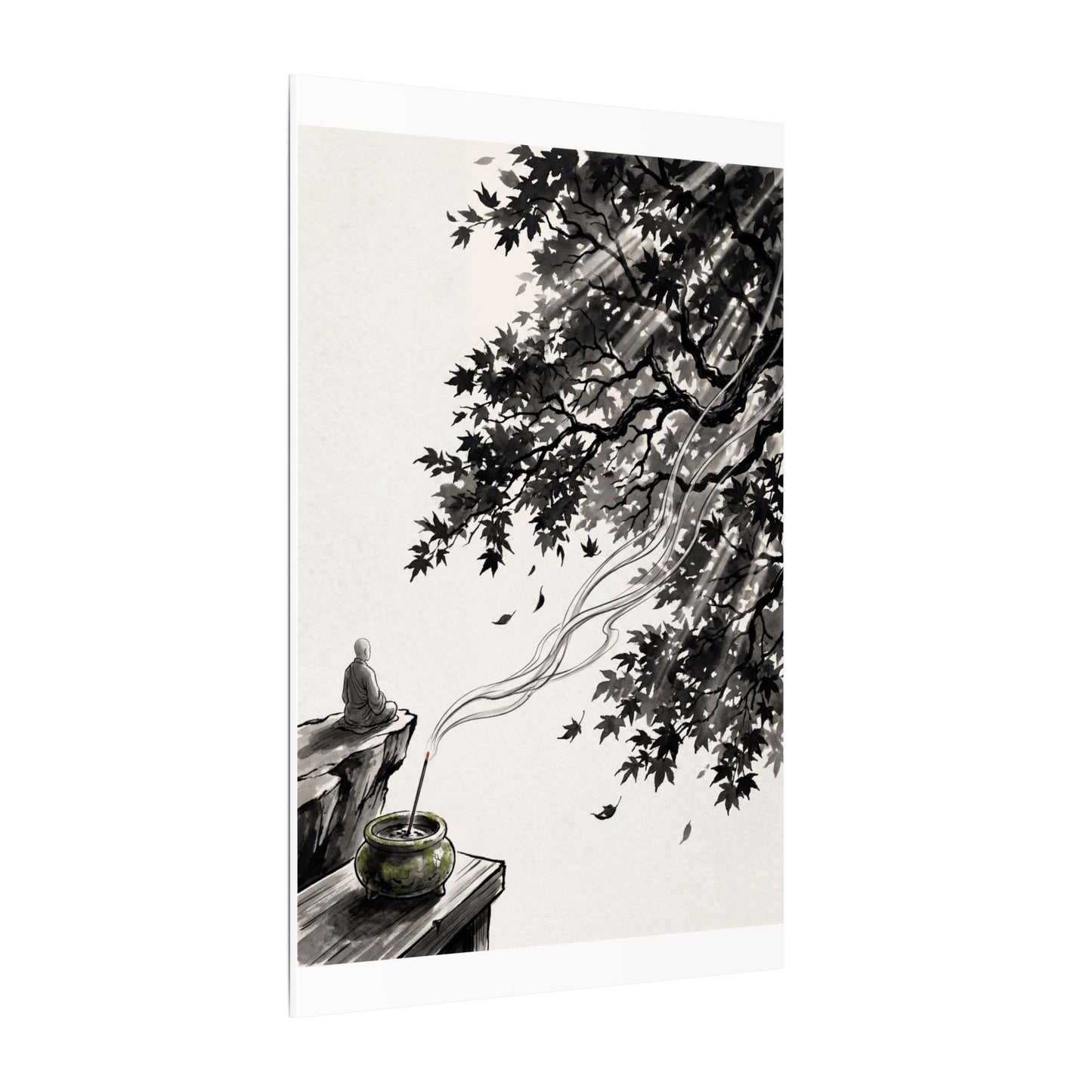 Serene Incense Smoke Canvas Art - Ukiyo E Inspired Zen