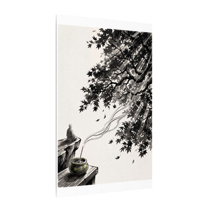Serene Incense Smoke Canvas Art - Ukiyo E Inspired Zen