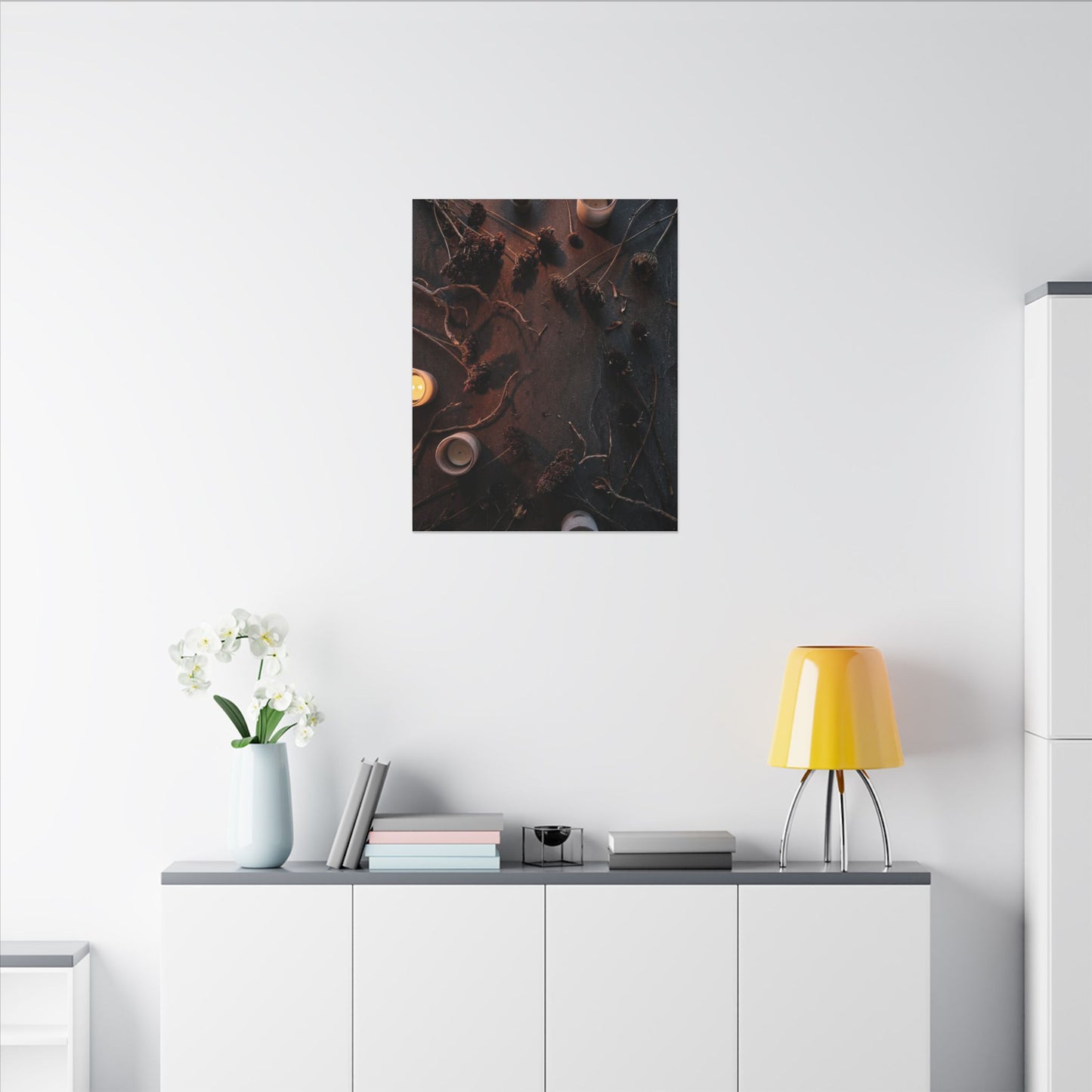 Dried Flowers Canvas Art | Winter Dark Japandi Moody Minimal Art