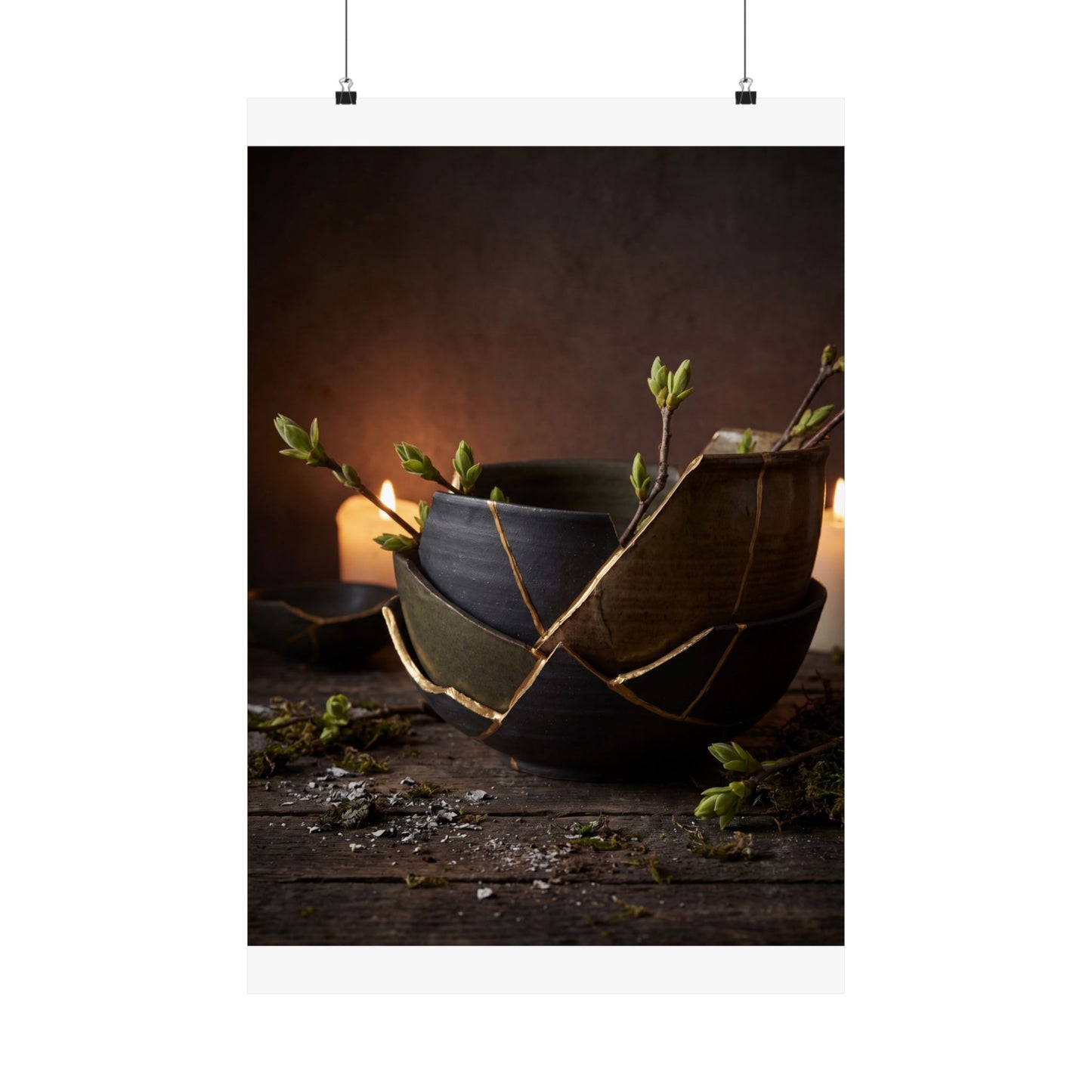Seijaku Broken Pottery Wall Art Print - Dark Japandi Shadow Zen Art Print