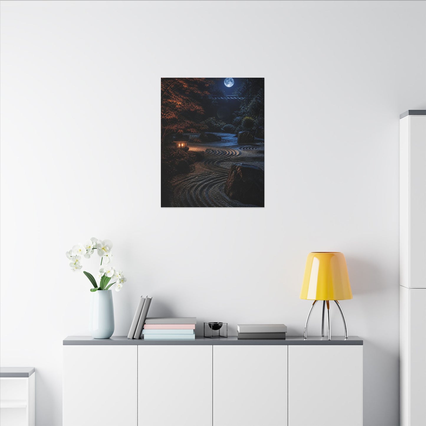 Summer Rock Garden Shadow Zen Canvas Art | Moody Decor