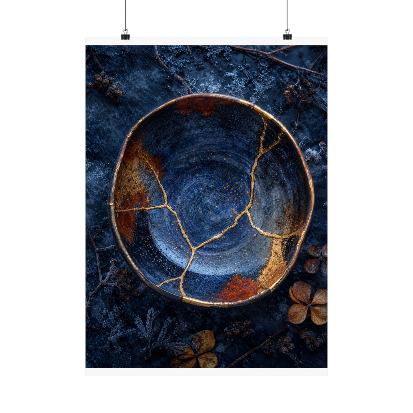 Fukinsei Ceramic Bowl Wall Art Print - Kintsugi Crackle Gold