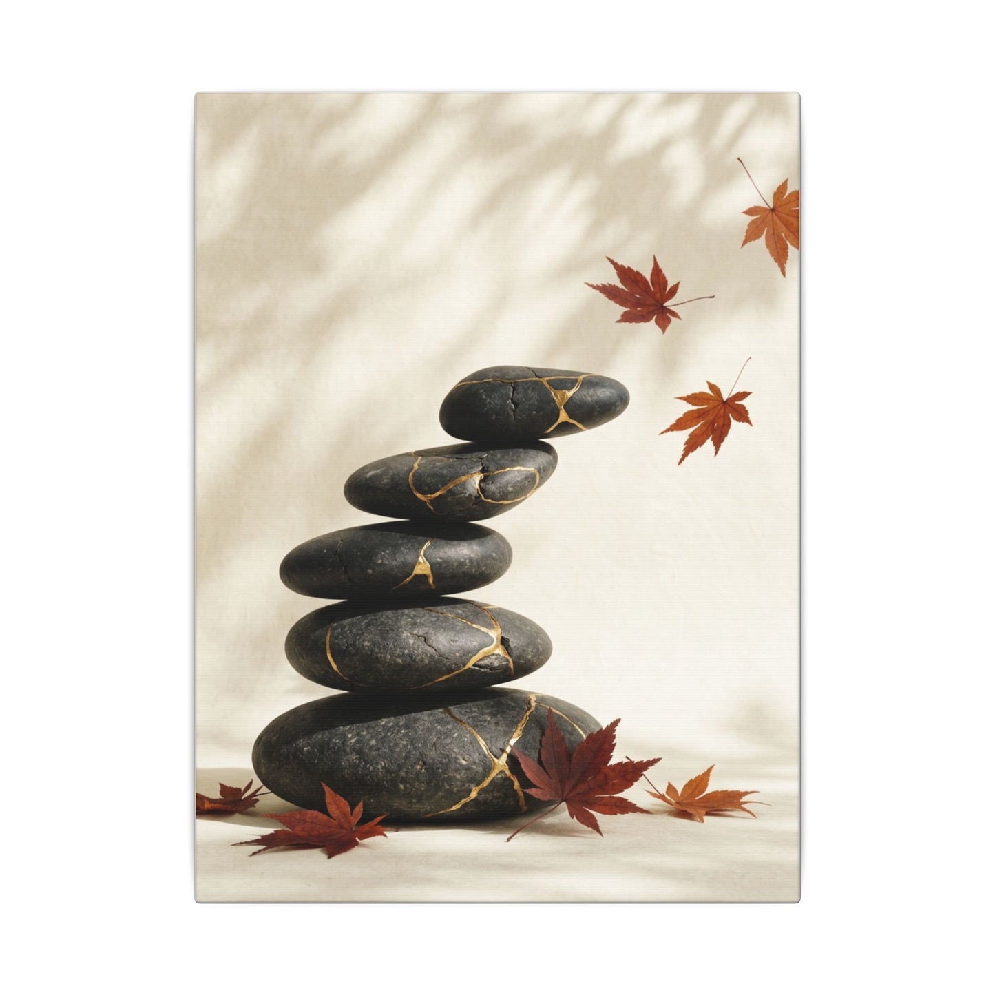 Kintsugi River Stones in Dappled | Crackle Gold Canvas Art