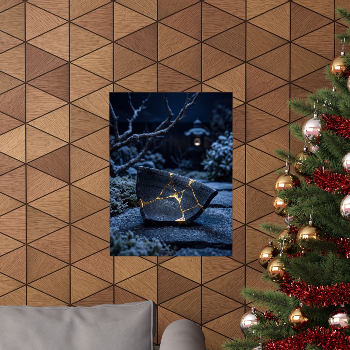 Moonlit Garden Gold Repair Wall Art Print | Healing Kintsugi Art