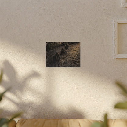 Rock Garden Canvas Art | Autumn Dark Japandi Charcoal Ink Art