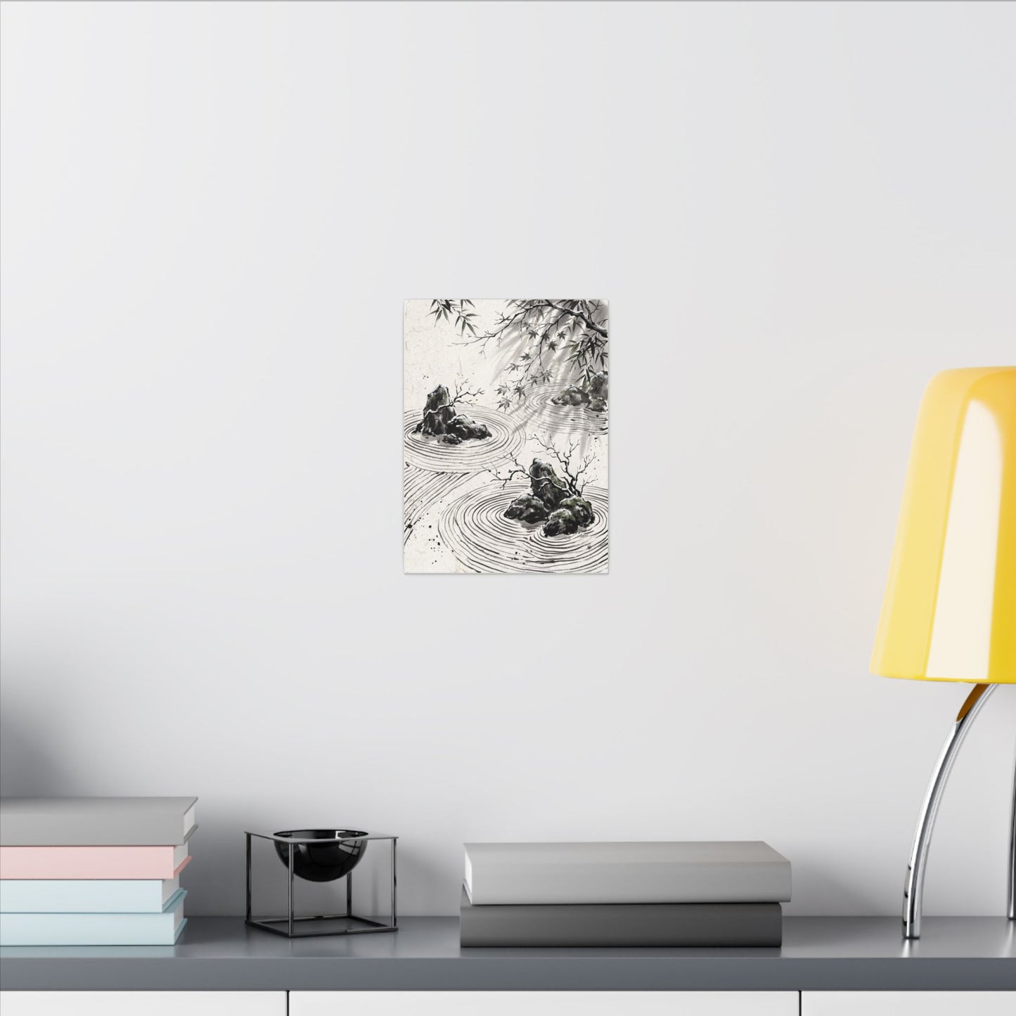 Rock Garden Canvas Art | Winter Zen Sumi E Art