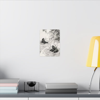 Rock Garden Canvas Art | Winter Zen Sumi E Art