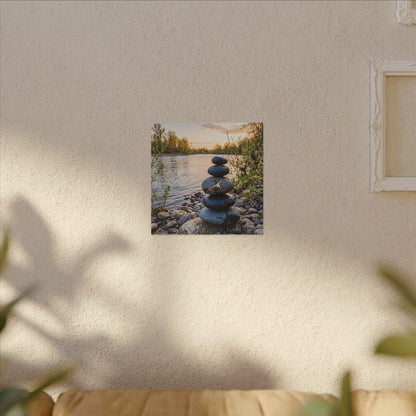 Kintsugi River Stones in Golden Hour | Gold Vein Canvas Art