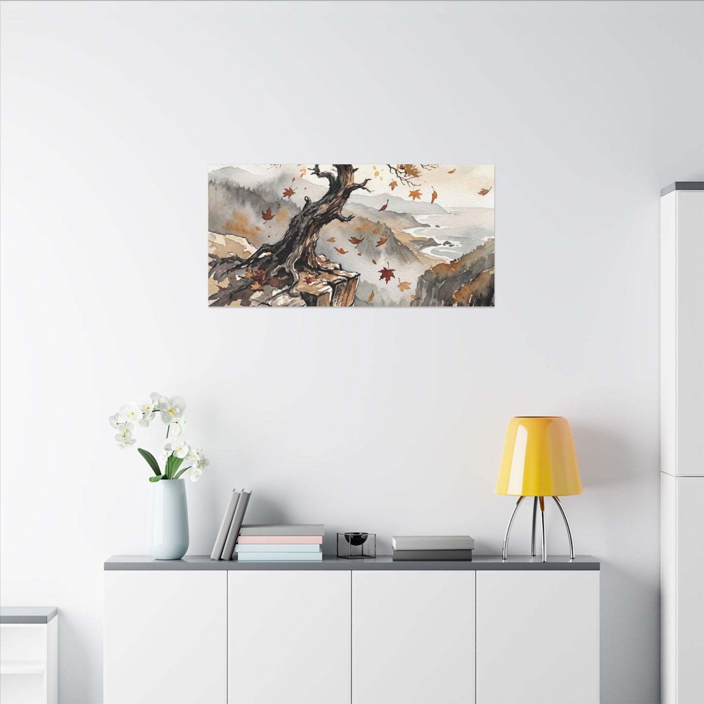 Autumn Pine Tree Watercolor Canvas Art | Warm Decor