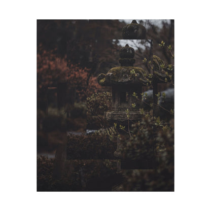 Stone Lantern Spring Canvas Art | Dark Japandi Bold Design