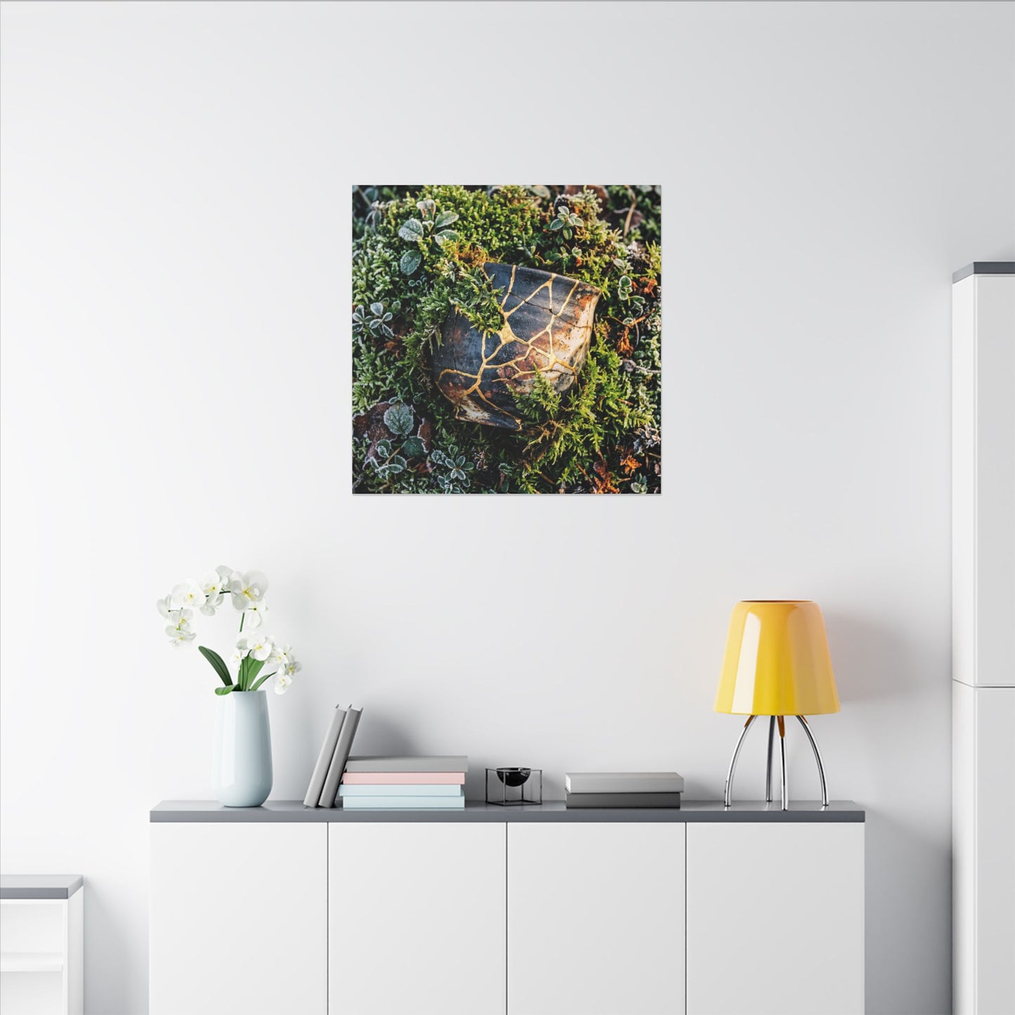 Artful Moss Close Up Canvas Art - Gold Repair Kintsugi