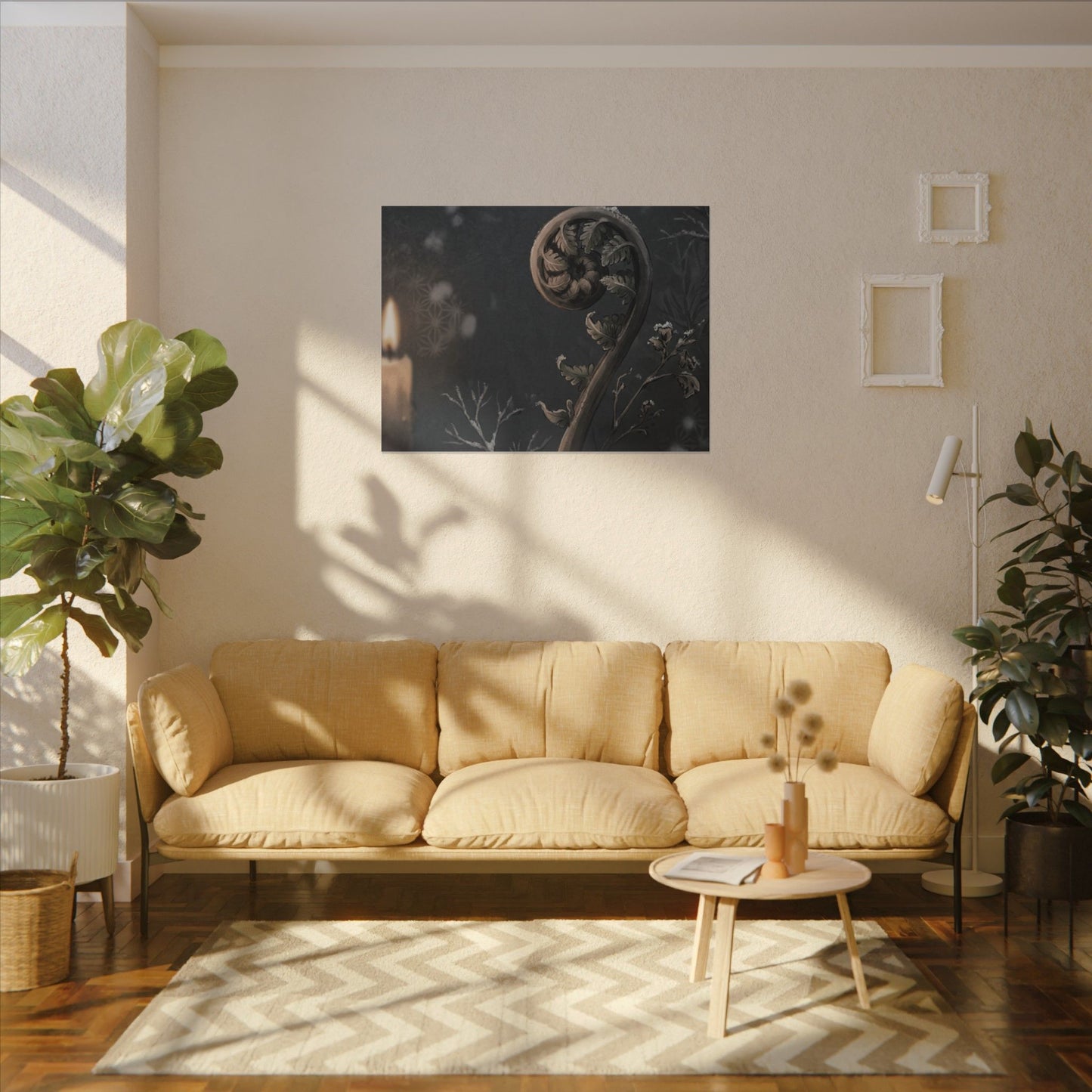 Candlelight Fern Unfurling Canvas Art - Japandi Ma
