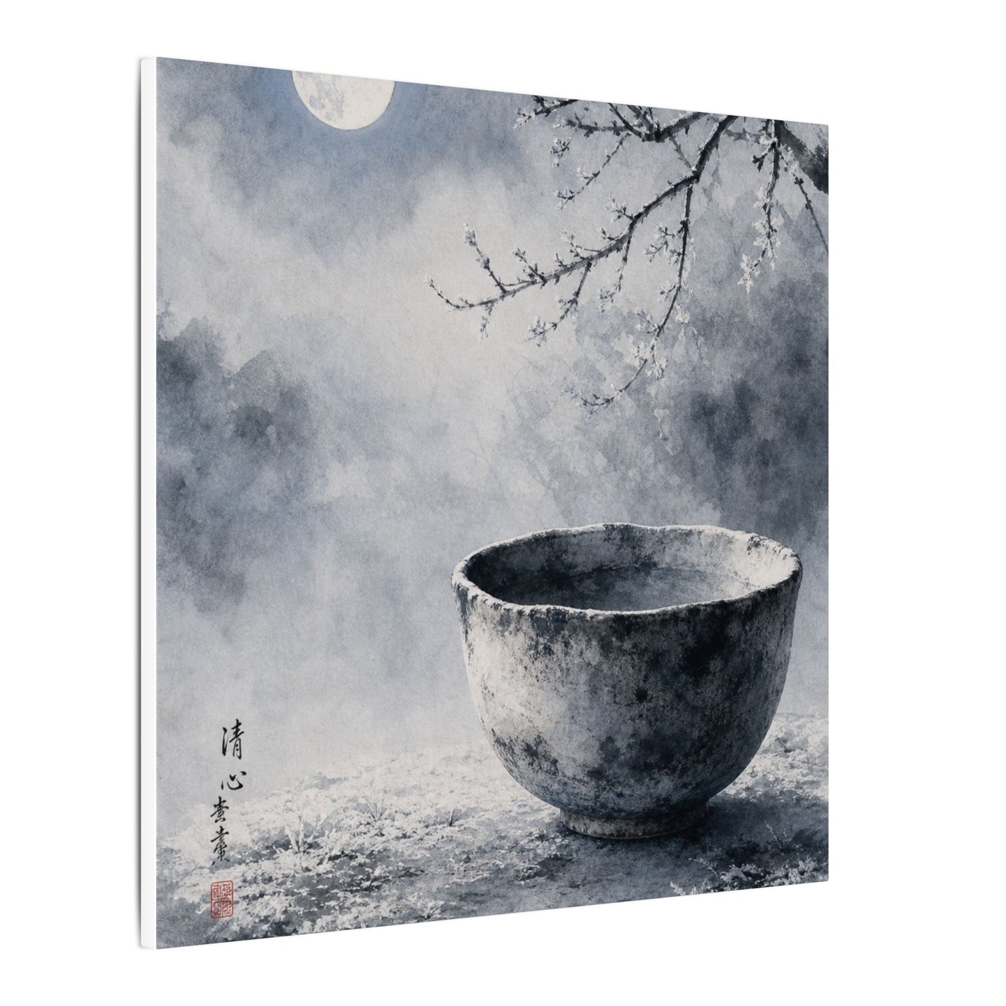 Seijaku Ceramic Bowl Canvas Art - Zen Sumi E