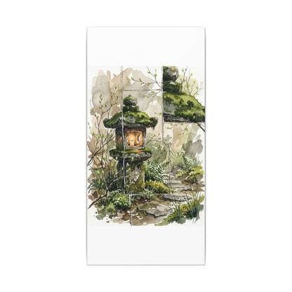 Stone Lantern Watercolor Canvas Art | Elegant Japandi Art