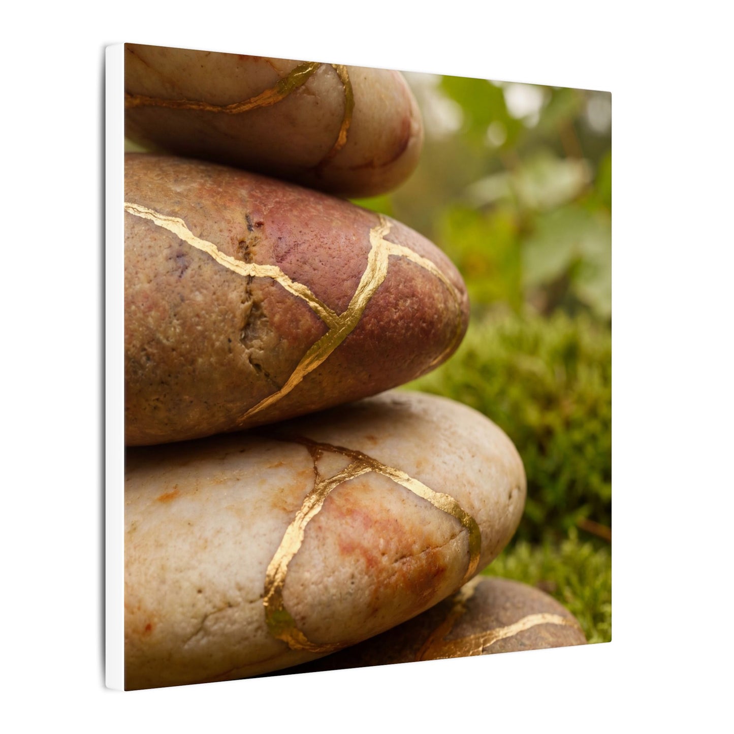 River Stones Summer Canvas Art | Kintsugi Healing Design