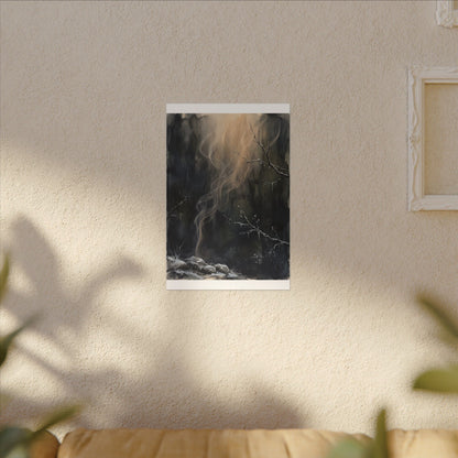 Incense Smoke Winter Canvas Art | Dark Japandi Moody Design