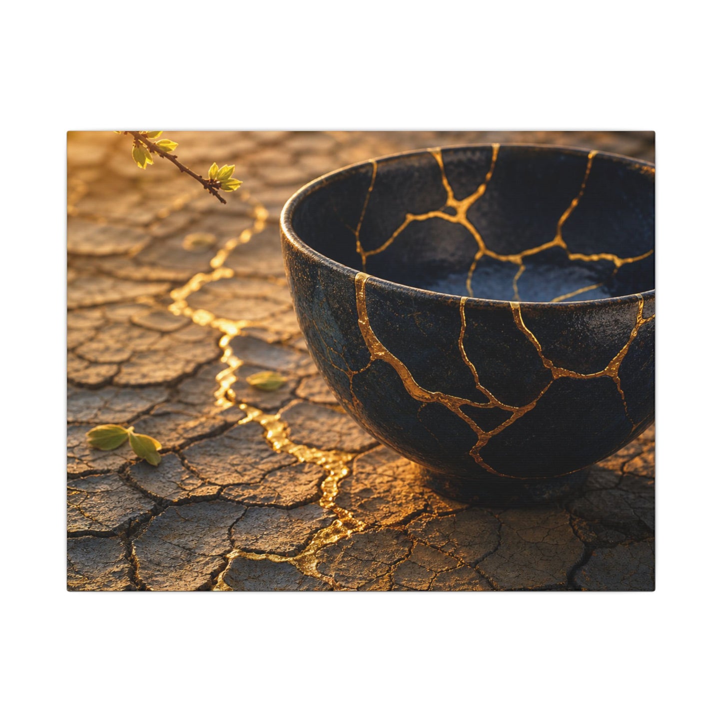 Golden Hour Cracked Earth Canvas Art - Kintsugi Fukinsei