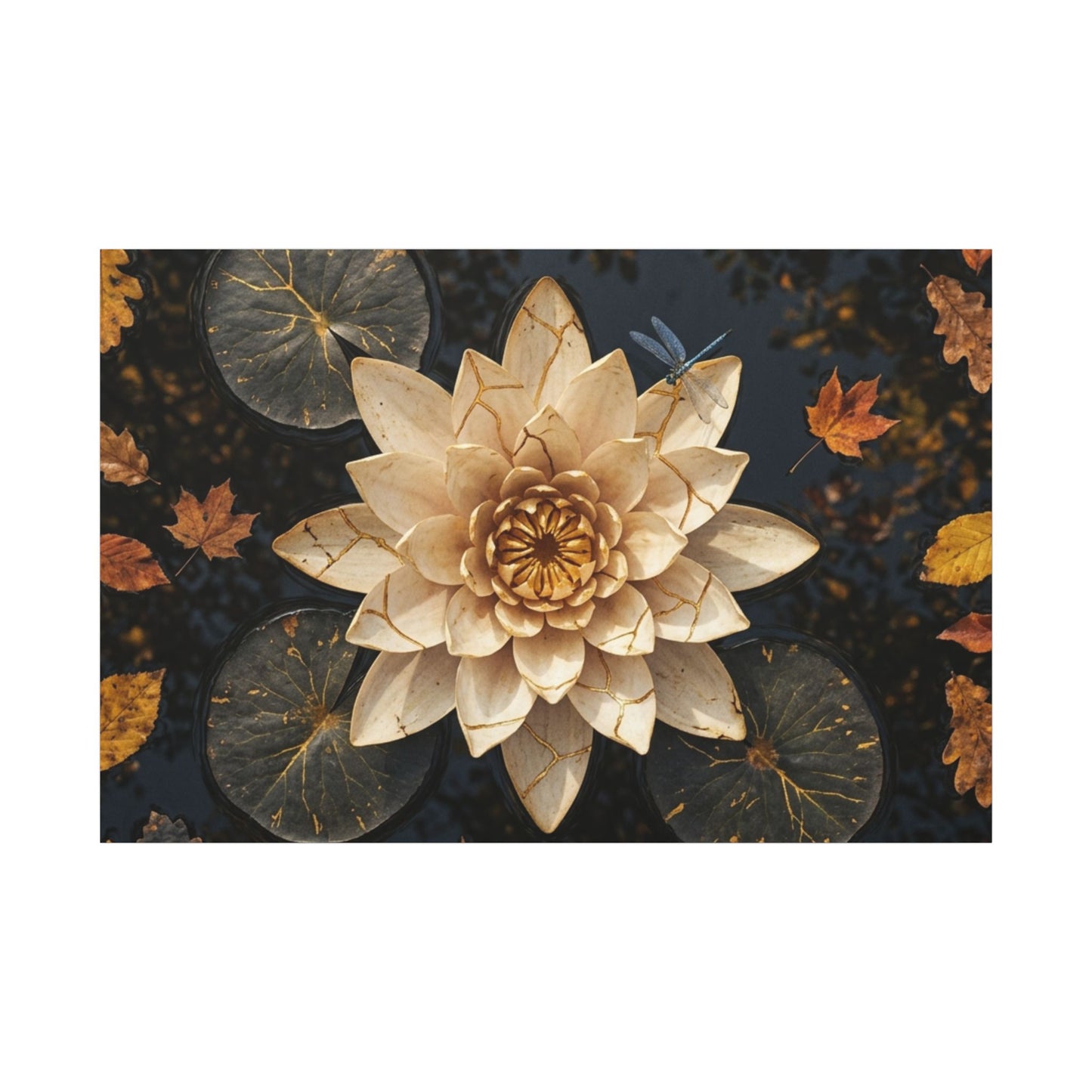 Kintsugi Lotus Flower in Dappled | Gold Repair Canvas Art
