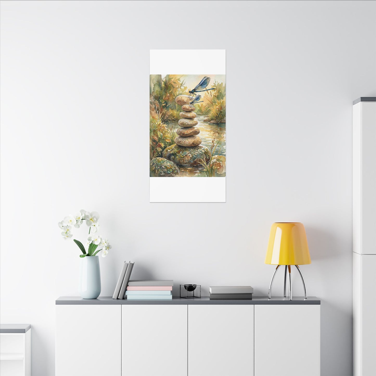 River Stones Summer Canvas Art | Japandi Cozy Design
