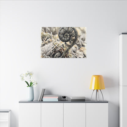 Japandi Fern Unfurling in Golden Hour | Watercolor Canvas Art