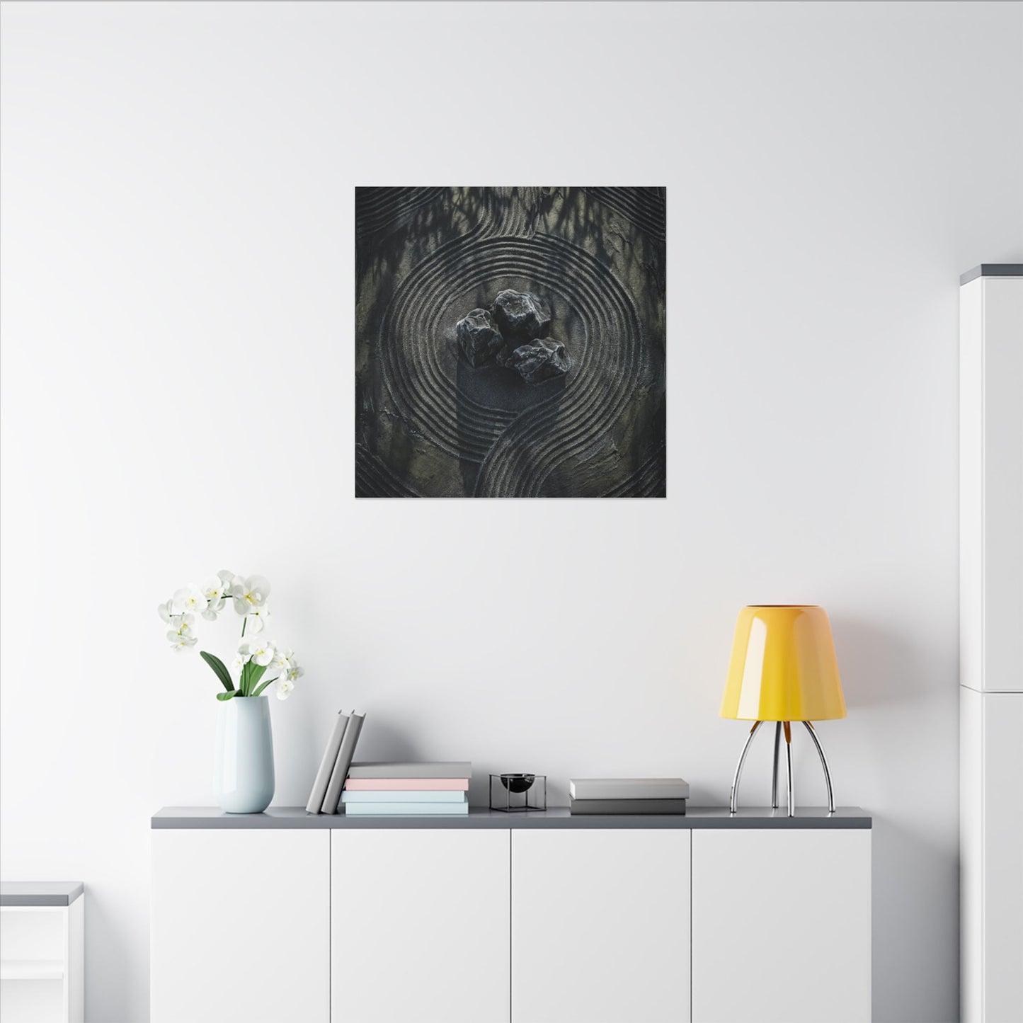 Moody Rock Garden Canvas Art - Dark Texture Dark Japandi
