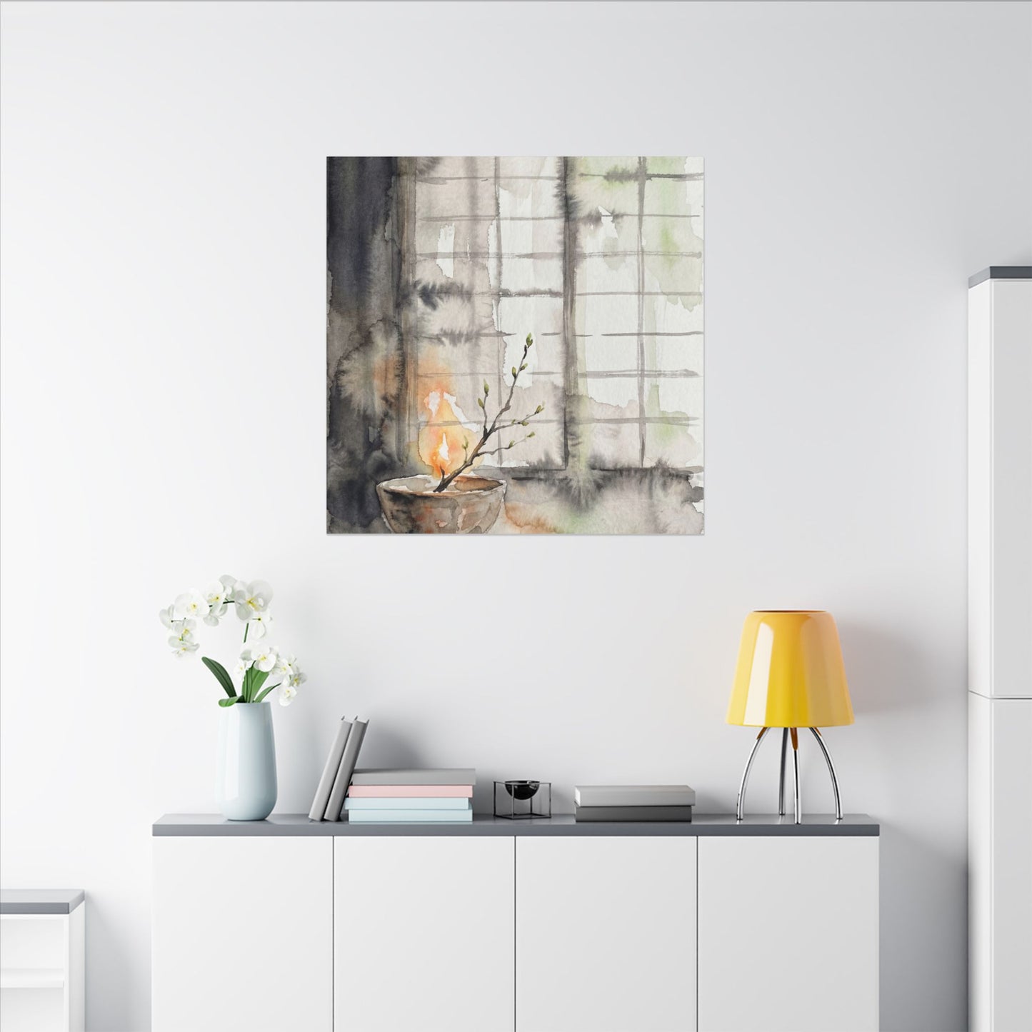 Shoji Screen Canvas Art | Spring Japandi Watercolor Art