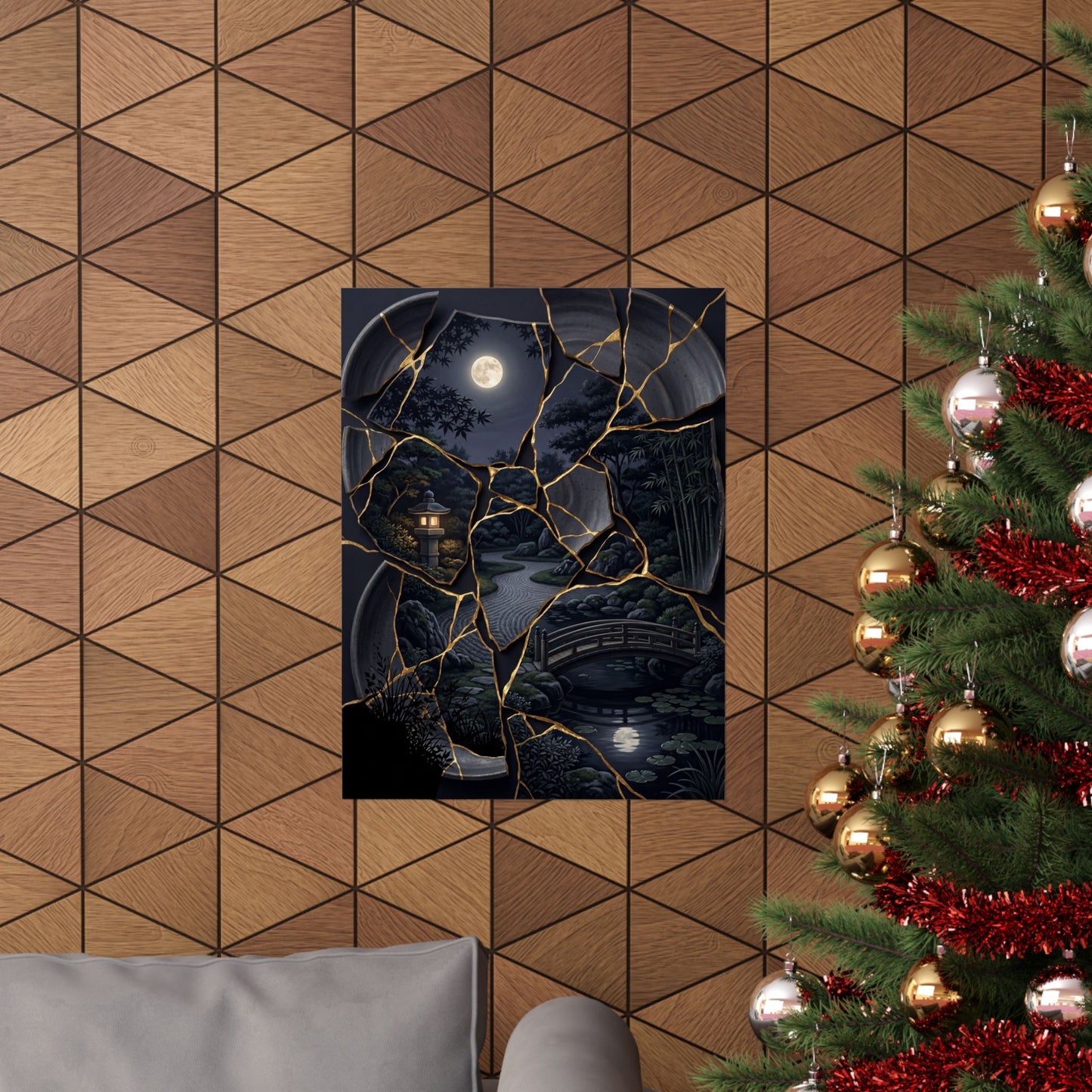Summer Moonlit Garden Gold Repair Wall Art Print | Philosophical Decor